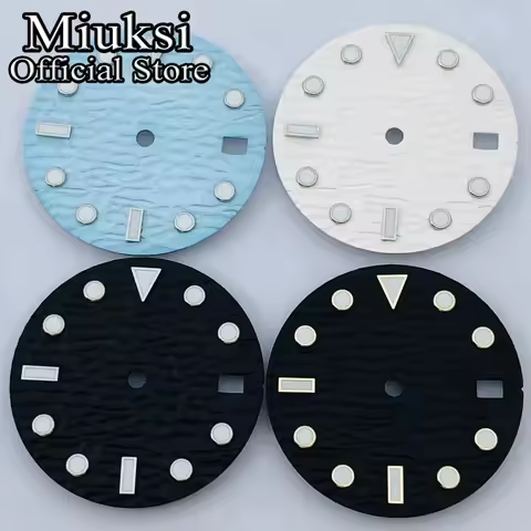 Miuksi 28.5mm black blue white sterile watch dial luminous fit NH34 NH35 movement fit 3/3.8/4.2 o'cl