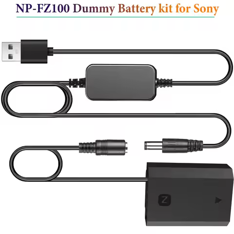 NP-FZ100 Dummy Battery DC Coupler + USB Adapter for Sony BC-QZ1 Battery Charger and Alpha A7 III, A7