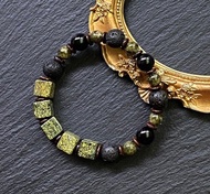 避邪擋煞 補充能量-藥王石立方x火山岩x沙弗萊x黑曜石x椰殼手鍊