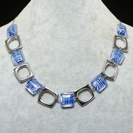 藍色條紋 Lampwork Murano 玻璃項鍊幾何串珠項鍊首飾