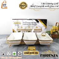 FIORENZA 7pcs buffet set square + lid + shelf motif linning gold series ceramic LGM-988/GL premium c