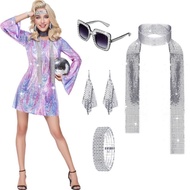 Halloween Womens Sequin Disco Dress Retro 70s 80s Hippie Rock Style Cosplay Outfit for Birthday Prom