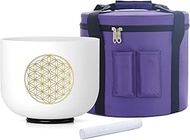 KVKA 528hz Golden Color Life of Flower Design Crystal Singing Bowl 8 Inch C Note Root Chakra Sound B