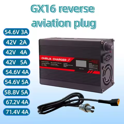 GX16 reverse aviation plug 42V 10S Lithium Battery Charger 54.6V 58.8V For 16S 67.2V 71.4V Display C