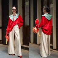 เสื้อกี่เพ้าแต่งปกผ้าทอ ลายดอก VSHOP