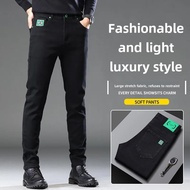 2023 New Men's Straight-Leg Black Jeans Trendy Denim Business Casual High Elasticity Mid Waist Boot 