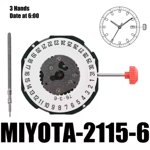 Japan 2115 Movement Miyota 2115-6 Movement with date display at 6 o'clock 3 Hands Size 10 1/2" Heigh
