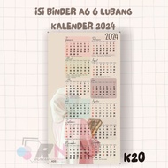 A6 6-HOLE BINDER CONTENTS CALENDAR 2025