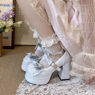 Lolita Shoes Lolita Round Toe Girl High Heels Bow Sweet Mary Waterproof Shoes
