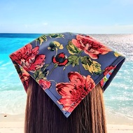 Floral beach bandana with ties, triangle head scarf, gardening hair kerchief