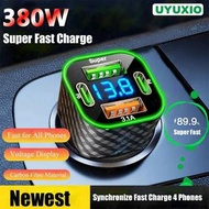 UYUXIO USB-C車用手機充電器，雙PD四合一，附電壓顯示，超快充電轉接器，適用於iPhone、小米、OPPO、vivo、三星等手機。