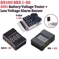 Lipo Battery Checker BX100 BBX1-8S 2In1 Battery Voltage Tester Low Voltage Alarm Buzzer For 1-8S Lip
