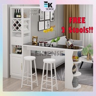 EKSENSE Simple Modern Bar Table with 2 Stools Kitchen Island Partition Wine Cabinet Meja Bar Kabinet