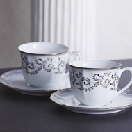 Noritake｜冬日慶典銀邊白瓷可微波系列-咖啡對杯組 原廠禮盒組