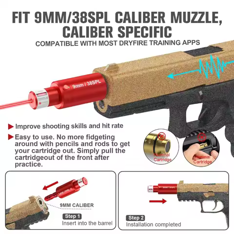Tactical Red Laser Boresighter 9mm .38spl .223 .177 22LR Training Bullets Hunting Bore Sight Dual-pu