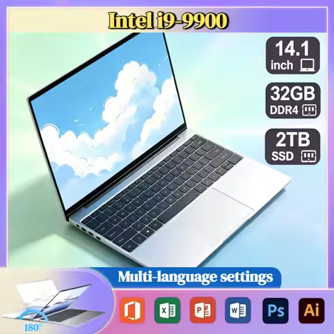2026 Ultra Slim 14.1 Inch Laptop Intel i9 9900 5GHz 32GB RAM 2TB SSD Pro Gaming Notebook 1920x1080 O