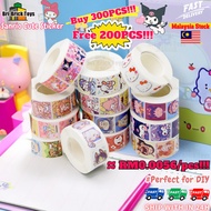 500pcs Sanrio Sticker Cuet Kuromi Sticker Roll Sticker Label Hello Kitty Cinnamoroll Melody Stickers Barang Kuromi
