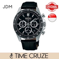 [Time Cruze] Seiko JDM SBTR021 Spirit Chronograph Black Dial Black Leather Strap Quartz Men Watch