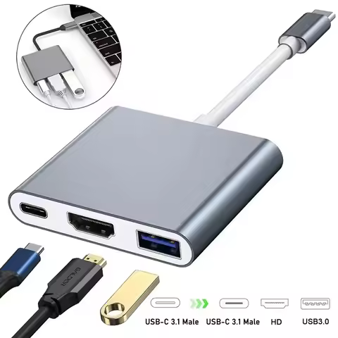 3-In-1 USB C Hub With 60W Type C Power 4K HDMI-compatible Docking Station Portable Adapter Multiple 