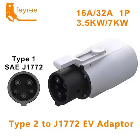 Feyree EV Charger Adapter Type2 to Type1 Car Charging Socket AC Charger Adapter 32A 1Phase 3.5KW 7KW