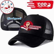 QiLa Apparel Trucker Hat INDONESIA MERDEKA - Distro Hat INDONESIA MERDEKA Logo - Premium INDONESIA M