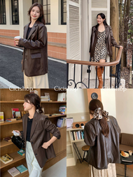 Cicishop(5132)เสื้อเบลเซอร์หนังโอเวอร์ไซส์ เสริมฟองน้ำบ่า มีซับในทั้งตั้ว กระเป๋าใช้ได้จริง งานดีมาก