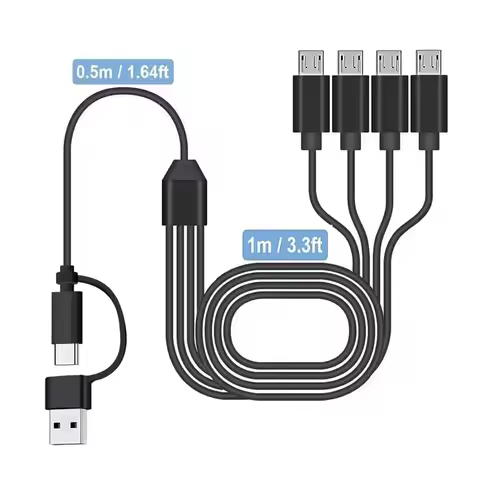 2 to 4 Micro USB Cable, Multi Micro USB Splitter Charging Cable, 5V USB A/Type C PD to Micro USB Cor