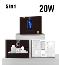 ชุดชาร์จแฟลช 5-in-1 เครื่องชาร์จ PD 20W Lightning สายชาร์จเร็ว แบตสำรอง 5000mAh + การชาร์จไร้สาย 20W