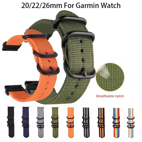 Quickfit 20 22 26 mm Canvas Nylon Strap For Garmin Watch Fenix 5 6 6S 7 Pro 7S 7X 8 AMOLED 43 47 51 