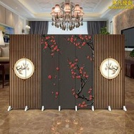 新中式屏風隔斷花客廳酒店大堂家用臥室暗色可移動摺疊木製折屏