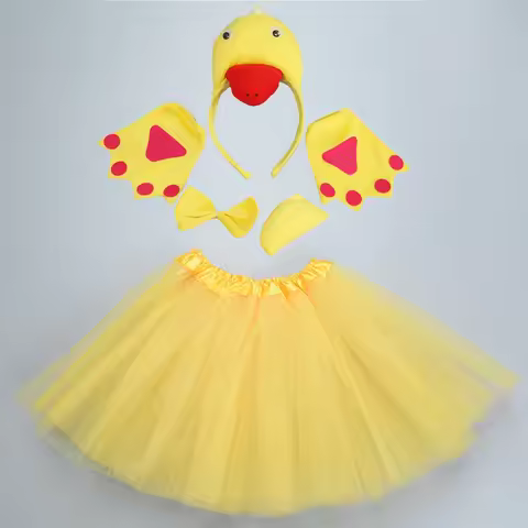 Adult Women Kids Animal Yellow Duck Chick Cock Rooster Tutu Ear Headband Bow Tie Tail Paws Halloween