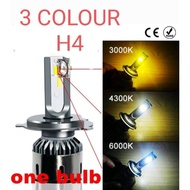 H4 2PCS HEADLAMP 3 COLOUR HI LOW BEAM