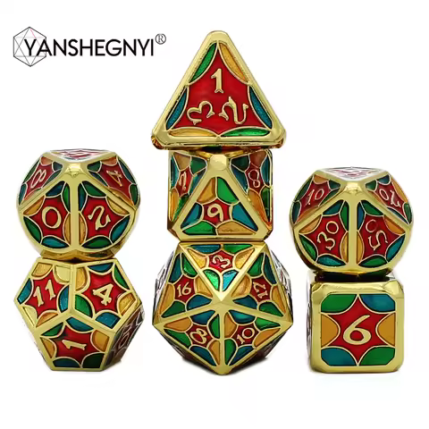 Polyhedral dice set for RPG games, metal dice with pouch, 7PCs, D4, D6, D8, D10, D %, D12, D20, 2020