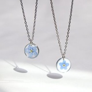 Pressed forget-me-not necklace, Real flower necklace, Flower steel necklace