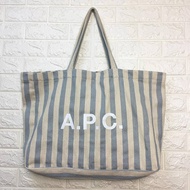 apc logo print striped canvas tote shoulder bag