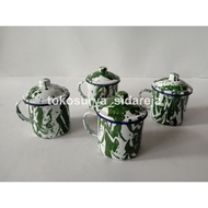 HIJAU 9cm Green Tin Enamel Striated Zinc Mug / lurik zinc cup / lurik zinc glass