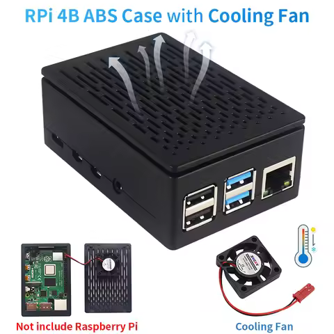 Raspberry Pi 4 Model B ABS Case Grid Cooling Shell with Cooling Fan Black Transparent Plastic Shell 