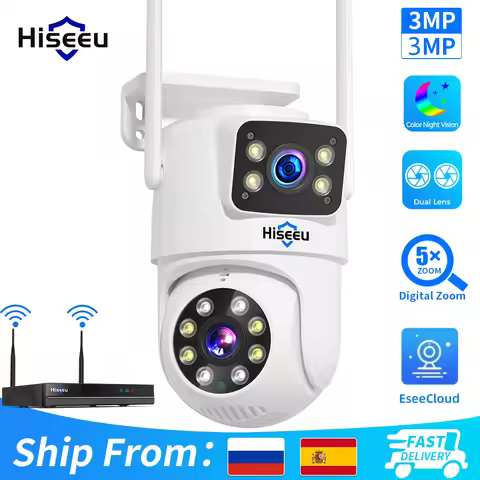 Hiseeu 6MP WIFI PTZ IP Camera Dual Lens 5X Digital Zoom Auto Tracking CCTV Surveillance Camera For H