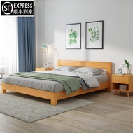 White Tatami Bed 2x2.2m Low Bed Simple Modern Solid Wood Double Bed without Bedside Bed Shelf B & B 