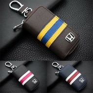 Tricolor Stripe Cross Leather Remote Car Key Holder Case Cover Bag Wallet Pouch for Honda Mobilio Freed Brio BRV CRV HRV Vezel City Jazz Fit Civic Accord Stream Shuttle Odyssey