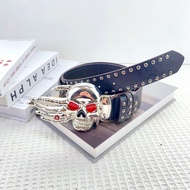 Personalized women's belt, youth belt, Korean version of trendy belt, button head, big skull, domine