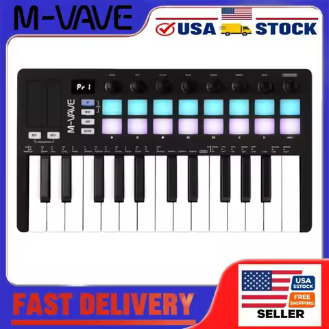 M-VAVE SMK-25 II Professional Edition 25 Key MIDI Controller with 16 Color RGB Pedals and 8 Knobs Bl