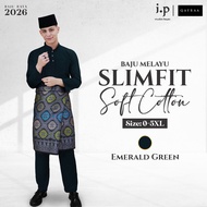 QAYRAA 2026🪔 Emerald Green Baju Melayu Soft Cotton DEWASA Lelaki Slim Fit Cekak Musang Baju Raya Aya