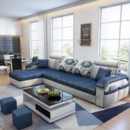 Sraya Sofa Nimalis Warna Biru Navy Plus Meja Kayu Duco 2 Stool Kursi Tamu Bali