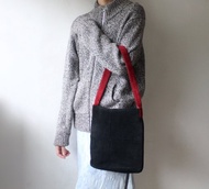 FOAK古著 DKNY黑x紅麂皮古董包