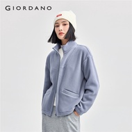 GIORDANO Women Fleece Jacket Womens New Style Polar Fleece Jacket Exposed Seam Stand Collar Zip Jack