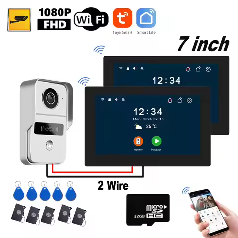 5G WiFi 7Inch Touch Screen Tuya Smart Video Doorbell 2 Wire Digital 1080P Camera 1V2 Video Doorphone