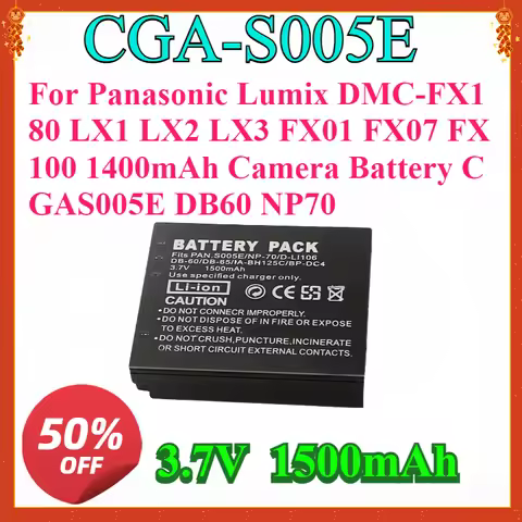 CGA-S005 Batterie For Panasonic Lumix DMC-FX180 LX1 LX2 LX3 FX01 FX07 FX100 1400mAh Camera Battery C