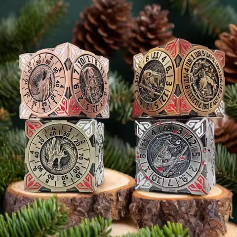 7-in-1 metal D6 face rotating DND dice 3D relief,dragon and dungeon running team board game polyhedr