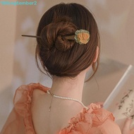 SEPTEMBERB Rose Flower Hair Stick, Mesh Wave Shape Hanfu Wooden Hairpins, Elegant Hair Fork Leaf Hair Accessories Simulation Flower Hair Clip Hanfu